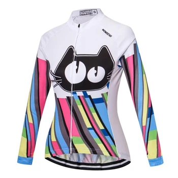 Odzież rowerowa koszulki z długim rękawem rower top damska koszulka rowerowa MTB odzież oddychająca szybkoschnąca Czarny kot odzież rowerowa