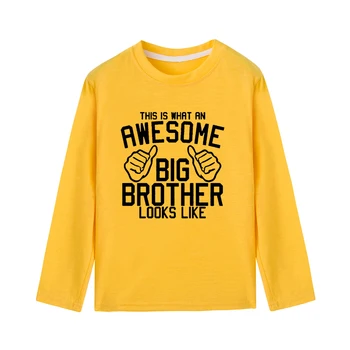 Oto jak wygląda niesamowite Big brother dla Dzieci t-shirty z długim rękawem chłopcy fajny print Jesienna t-shirt koszulki bracia