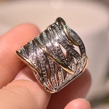 Pełna Diament Cyrkon owinąć warstwowa pierścień dla kobiet wykwintne biżuteria luksusowe obrączki ślubne dekoracje
