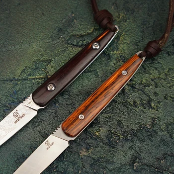 Pełna Tan VG10 Adamaszek stal nóż do czyszczenia warzyw odkryty camping EDC narzędzia mini peeling nóż przenośne noże ze skórzanymi ножнами