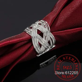 Pierścionek srebro próby 925, pierścionek zaręczynowy partii,moda biżuteria,duża sieć splot kobiet i mężczyzn prezent duży palec palec pierścień dla kobiet mężczyzn