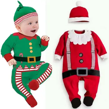 Plac Kartki odzież dla Dzieci suwaki kombinezony+kapelusz kreskówka chłopiec dziewczynka dzieci kombinezon zestaw Santa Claus dziecko Świąteczny prezent dla noworodka
