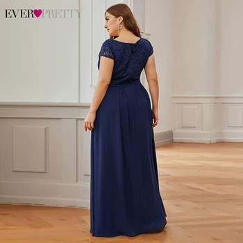 Plus Rozmiar Ciemno-Niebieskie Suknie Wieczorowe Kiedykolwiek Dość A-Line Z Krótkim Rękawem Koronki Kwiatowy Vintage, Suknie Wieczorowe Na Imprezę Vestido 2020