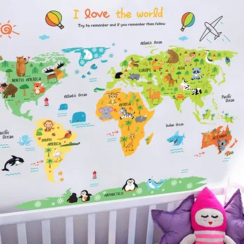 Pokój dziecięcy sypialnia przedszkole ozdobna aplikacja odpinany mapa świata naklejki ścienne dla dzieci, tapety ścienne wystrój domu