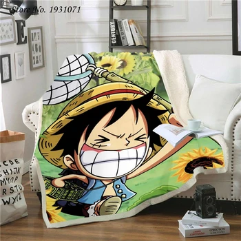 Popularne anime One Piece 3D Printed Fleece Blanket for Beds Thick Quilt Fashion Bedspead Sherpa Throw Blanket Adults Kids 11