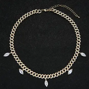 Popularny AAA pełna cyrkonia Markiza ciągnie ogniwo łańcucha naszyjnik dla kobiet modny naszyjnik geometryczny naszyjnik JL1861