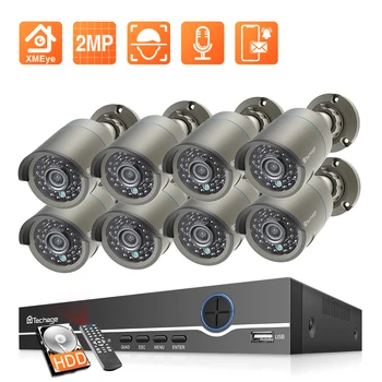 Przez techage H. 265 8CH 2MP POE Security Camera System 1080P POE NVR Kit P2P CCTV monitoring zewnętrzny audio nagrywanie kamera IP