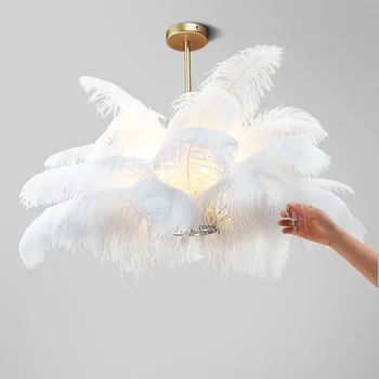 Ptasie pióro lampy sufitowe kreatywne pióro strusia lampa sufitowa do salonu pokój dziewczyny światło lampara wisząca
