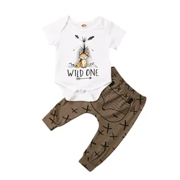 Pudcoco noworodek chłopiec dziewczynka cute zwierząt druku bluzki z krótkim rękawem kombinezon + spodnie legginsy 2 szt. odzież stroje 0-18 m