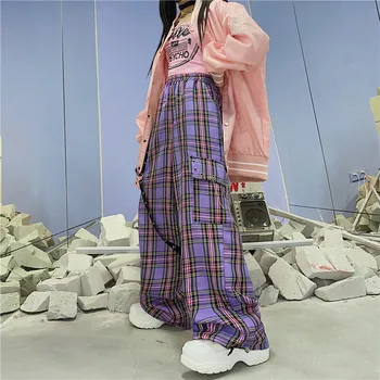 QWEEK Punk Harajuku komórkowe spodnie Damskie gotyckie hippie komórkowe spodnie hip-hop spodnie-cargo indie estetyczne 2000-tych koreańskich szerokie spodnie