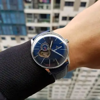 Reef Tiger/RT 2021Luxury Brand automatyczne zegarki męskie pasek ze skóry naturalnej markowe niebieskie zegary Relogio Masculino RGA8239
