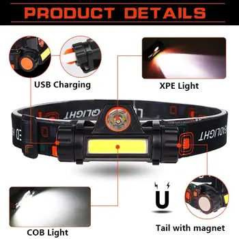 Reflektor USB akumulator led reflektor XPE+COB light z magnesem reflektor wbudowany akumulator 18650 do wędkowania, kempingi