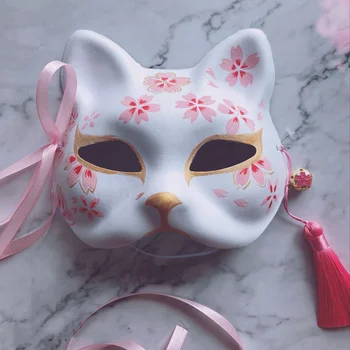Ręcznie malowane Cat the nine-tailed Fox Mask Natsume's Book of Friends Pulp Half Face Halloween Cosplay Animal Party Toys For Woman