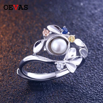 S925 srebro naturalne świeża woda pearl regulowany pierścień dla kobiet kreatywnych liście AAA CZ ślub zaręczyny partia biżuterii