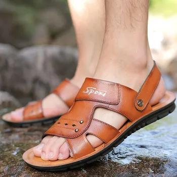 SAGACE płaskie sandały męskie skórzane klasyczne rzymskie uliczne plażowe klapki męskie letnie codzienne antypoślizgowe sandały plus rozmiar 39-46 #4z
