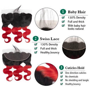 SEXAY 1B/RED Ombre Bundles With Frontal Closures brazylijskie ludzkie włosy Body Wave Non Remy przedłużanie włosów 3 wiązki z закрытиями