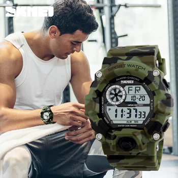 SKMEI SHOCK Męskie sportowe zegarek luksusowej marki moro wojskowe zegar cyfrowy led wodoodporny zegarek Relogio Masculino