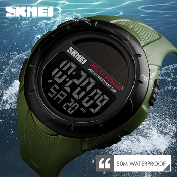 SKMEI Solar Power Męskie sportowe zegarek wodoodporny led cyfrowy zegarek mężczyźni luksusowej marki elektroniczny męski zegarek Relogio Masculino