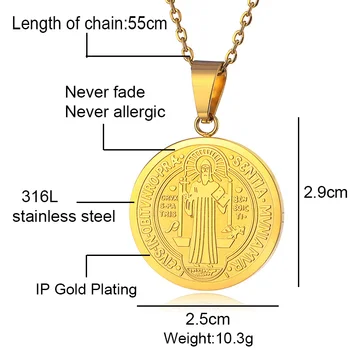 San-Benito Medal Wisiorek Święty Benedykt Złoty Kolor Stal Nierdzewna Jezus Wisiorki I Naszyjniki Dla Religijnych Biżuteria Medalion Prezent