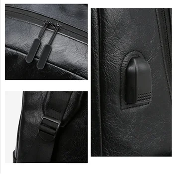 Scione Męski plecak sztuczna skóra wodoodporna USB ładowanie łatwość czarne tylne torby laptopa podróży szkoła otwarty plecak osób