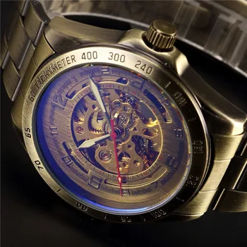 Shenhua Mężczyzna Zegarka Mody Vintage, Zegarki Męskie Pasek Ze Stali Nierdzewnej Automatyczny Zegarek Mechaniczny Zegarek Mężczyźni Szkielet Zegarek Reloj