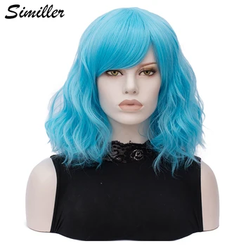 Similler kobiety krótkie włosy syntetyczne cosplay peruka z grzywką odporność na temperaturę niebieski różowy szary czarny biały peruka