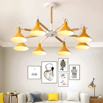 Solidne drewniane led, żyrandole do salonu, sypialni kolory klosza Nordic Style Surface Mount E27 żarówki lampy