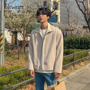 Stałe lapel kurtki mężczyźni koreański z długim rękawem ciepłe płaszcze męskie prosta cienka błyskawica Jesień Zima kurtka chłopiec 2020