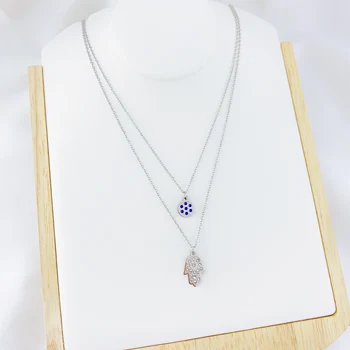 Stylowe kobieta Fatima ręka niebieski biały kryształ Cyrkon oko naszyjnik Urok biżuteria prezent partii wisiorek naszyjnik