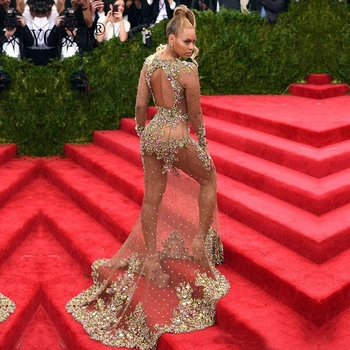 Syrena Gwiazdy Sukienki Sexy Czerwona Utwór Beyonce Gorąca Przezroczysty Tiul Koronki Kryształ Rhinestone Luksusowy Suknia Wieczorowa