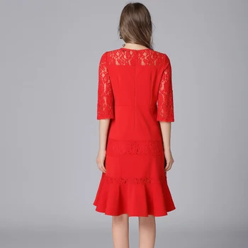 TAOYIZHUAI 2019 nowa dostawa Wiosna stylu casual O-neck Syrena stretch plus rozmiar Czerwony hollow Сплайсированные kobiety sukienka 16028