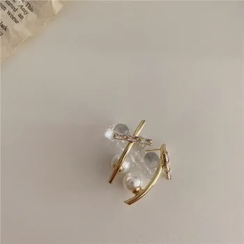 TIMEONLY błyszczący Kryształ rhinestone skrzyżowane geometryczne kolczyki złoty kolor metalu sztuczne perły asymetryczne kolczyki drop dla kobiet prezent