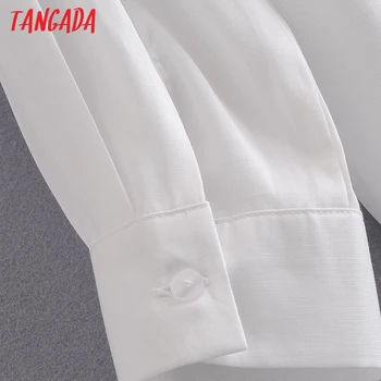 Tangada kobiety eleganckie temat białe koszule z długim rękawem stałe skręcić w dół kołnierz elegancki biuro panie robocza odzież Bluzki 3A51