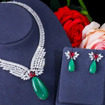 ThreeGraces modny zielony CZ Cyrkon kamień sukni ślubnej naszyjnik kolczyki zestawy biżuterii dla kobiet pendientes mujer moda JS640