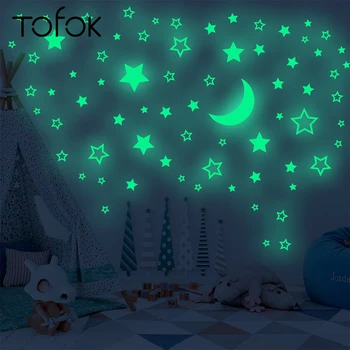 Tofok DIY świecące puste gwiazdy Księżyc dekoracyjne naklejki domowy sufit plac zabaw, fluorescencyjne naklejki świecące w ciemności