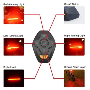 USBrechargeable lampa tylna rower z sygnałem obrotu-bezprzewodowy pilot zdalnego sterowania wodoodporna lampa tylna rower inteligentna lampka ostrzegawcza