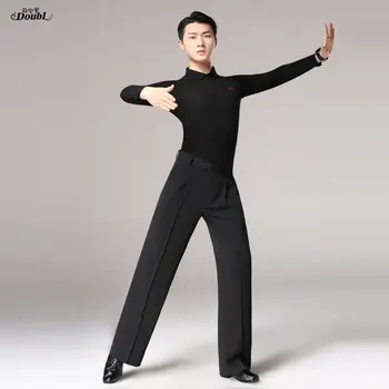 Ujęcie nowości łacina taniec topy czarny Walc Salsa t-shirt national standard z długim rękawem męskie łacińskie taneczne stroje nowoczesne