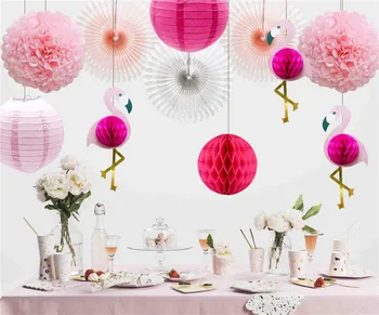 VOGVIGO 11 szt. Różowe flamingi partia Miodu DecorationTissue papier kwiaty papier wentylatory dla dziewczyny Urodziny ozdoby