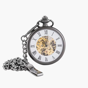 Vintage charm matowy czarny unisex retro Rzymski pokój mechaniczne steampunk zegarek kieszonkowy kobiety mężczyzna naszyjnik wisiorek z łańcuchem