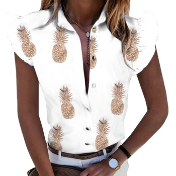 WENYUJH letnie koszule V szyi żabotem bluzka koszula kobiety 2020 lato motyl rękaw koszule przycisk office Lady topy