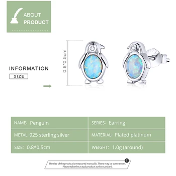 WOSTU Real 925 srebro próby Pingwin niebieski opal kolczyki pręta dla kobiet piękne małe kolczyki autentyczne biżuteria prezent DXE827