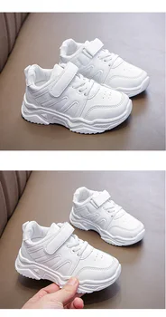 Wszystkie białe dziewczyny trampki casual PU Kids Boy tenis buty są wygodne, miękka podeszwa 2021 wiosna jesień Dziecięce buty do biegania E01071