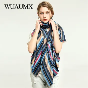 Wuaumx nowa dostawa zimowy szalik dla kobiet ciepłe paski szaliki hidżab panie sjaal bawełna wiskoza Szal tłumik 180*90 cm