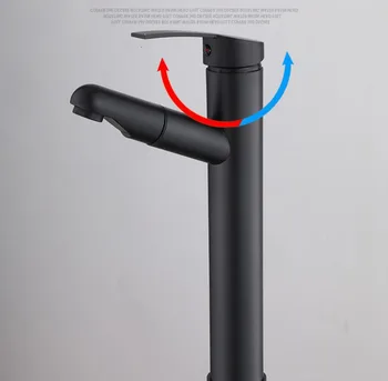 Wyciągnij łazienka zlew kran ciepłej i zimnej wody mikser dźwig winda w górę i w dół czarny 360 stopni mieszacz wody z kranu