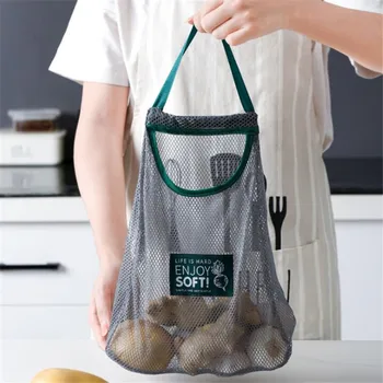 Wysoka pojemność wielokrotnego użytku netto torby dla owoców i warzyw oddychająca czosnek, imbir podwieszany przewodnik uchwyt łukasz kuchnia organizator