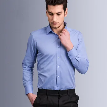 Wysokiej jakości bawełniane biznesowe męskie koszule z kwadratowym kołnierzem i długimi rękawami regular fit stałe klasyczne męskie formalne topy
