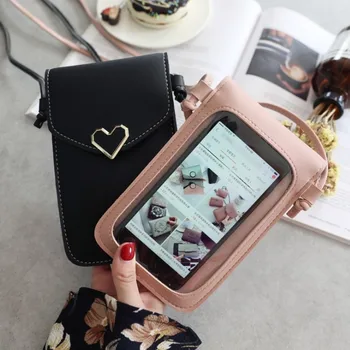 Wysokiej jakości portfel damski skóra syntetyczna ekran dotykowy damska moneta mały portfel Hasp Heart Shape dziewczyny telefon komórkowy torba moda 2020