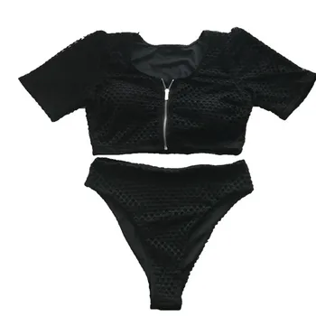 XL-4XL plus size w bikini zestaw Pad zamek błyskawiczny z przodu kostium kąpielowy duży strój kąpielowy 2019 Wysoka Talia monokini damska krótki rękaw kostium kąpielowy