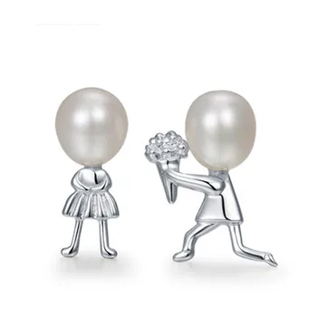 YIKALAIS 925 srebro biżuteria naturalne słodkowodne perły kolczyki oferta ręce i serca kolczyki ślub