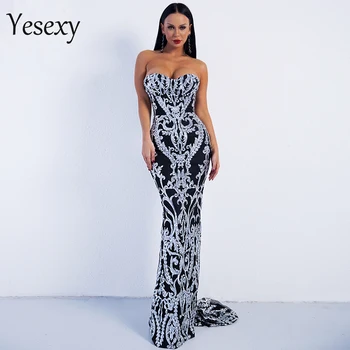Yesexy 2021 Summer Women Dress Sexy Off Shoulder bez ramiączek retro elegancki linkę długość podłogi żeński Maxi sukienka VR8888